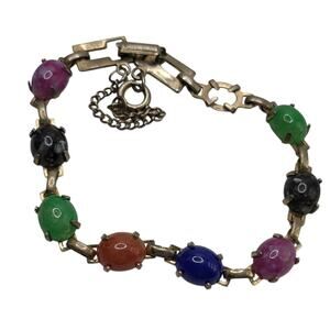 Vintage Multi Color Cabochon Link Bracelet Safety Chain